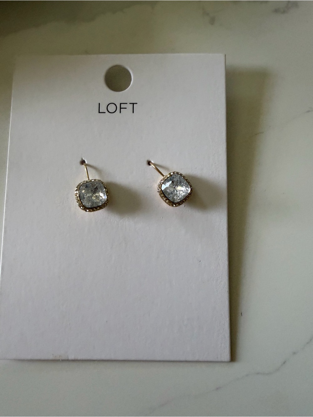 LOFT Gold-Tone Clear Cushion Drop Earrings